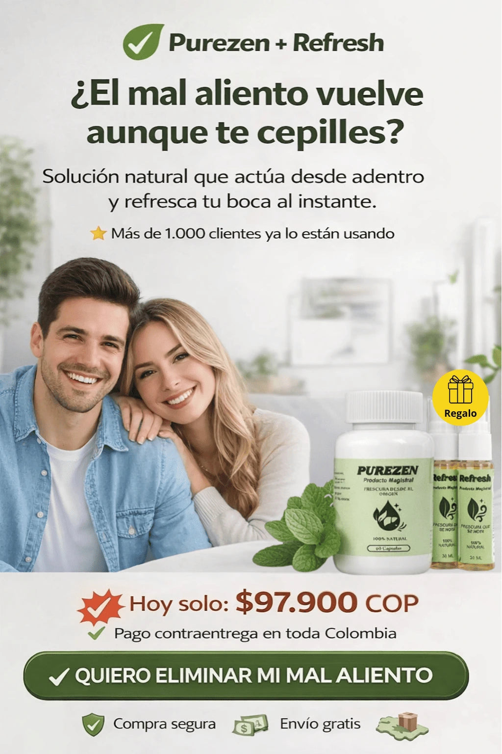 “Elimina el mal aliento y la boca seca desde la raíz — PureZen + Refresh”